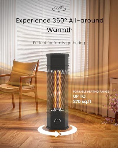 Electric Patio Heater Outdoor Indoor Use, 360°All-round Heating, 1500W Infrared Tower Heater, Tip-Over & Overheat Protection, Portable Space Heater for Large Room, Backyard, Home - Image 2