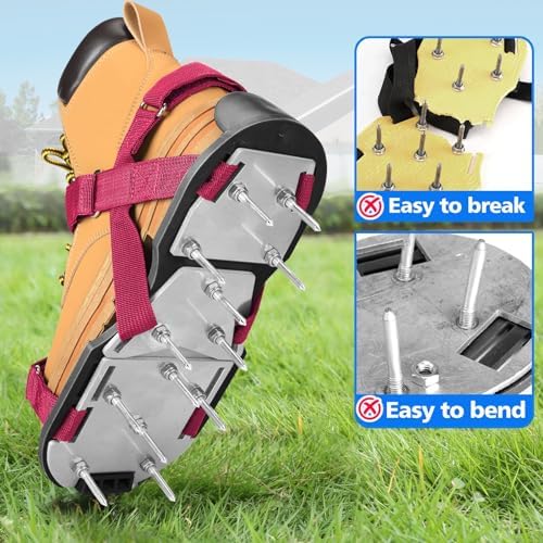 Lawn Aerator Shoes for Grass - Pre-Assembled Grass Aerator Shoes for Lawn - Soil Yard Aerator Tool for Aerating Patio Garden, Red, Medium Size - Image 3