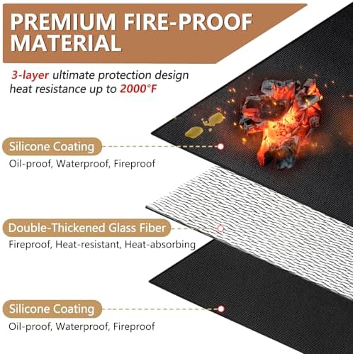48x30 inch Under Grill Mats for Outdoor Grill, Double-Thickened Fireproof Patio Deck Protector Mat, Oil-Proof Waterproof BBQ Mat for Under Grill, Fireplace/Fire Pit Mat Grill Floor Pads - Image 3