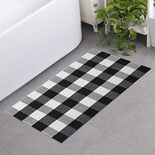 MUBIN Fall Decor Cotton Buffalo Plaid Rug, 24x52 Black and White Outdoor Rug Front Door Decorative Mat, Washable Doormat Foldable Area Rug Layered Door Mats Rug for Front Porch, Entryway, Patio - Image 6
