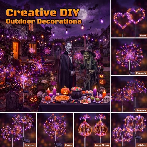 btfarm 2 Pack Solar Halloween Lights Outdoor, Orange Purple Firework Light - Image 3