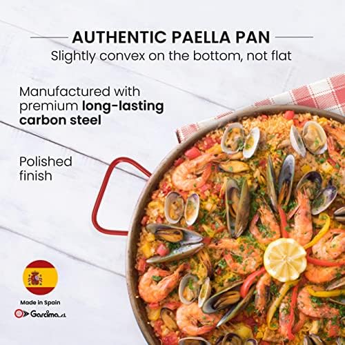 Machika 13 inch Carbon Steel Paella Pan, 34cm Polished Steel Large Skillet From Spain, Great for Paella Parties Indoors, Outdoors, Camping & More, Imported Spanish Paellera, Made by Garcima - Image 2
