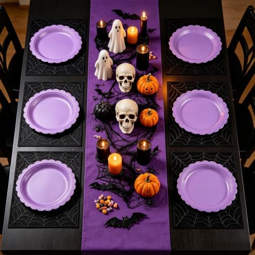 NatNarr 30 Pcs Purple Paper Plates 9" Scalloped Halloween Dessert Plates - Image 6