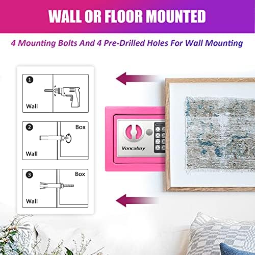 Voncabay Money Safe Box for Home with Digital Keypad, 0.23 Cu. Ft., Pink - Image 4