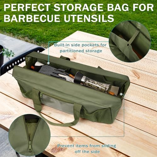 Grill Tool Storage Bag BBQ Grill Utensil Accessory Storage Green - Image 6