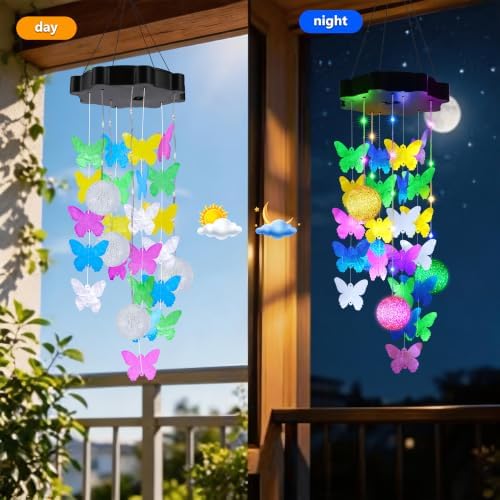 Toodour Solar Wind Chimes for Outside, Hanging Butterfly Shell Wind Chime - Image 4