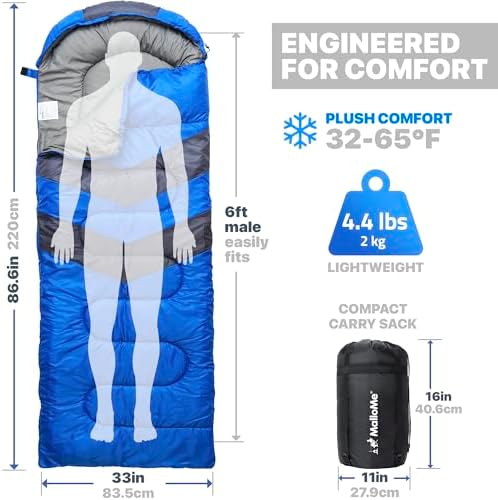 MalloMe Sleeping Bags for Adults Cold Weather & Warm - Backpacking Camping Sleeping Bag for Kids 10-12, Girls, Boys - Lightweight Compact Camping Essentials Gear Accessories Hiking Sleep Must Haves - Image 3