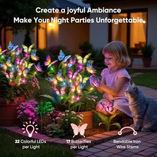 Solar Lights Outdoor Garden Decor: 4 Pack Colorful LEDs Butterfly Lights - Image 7