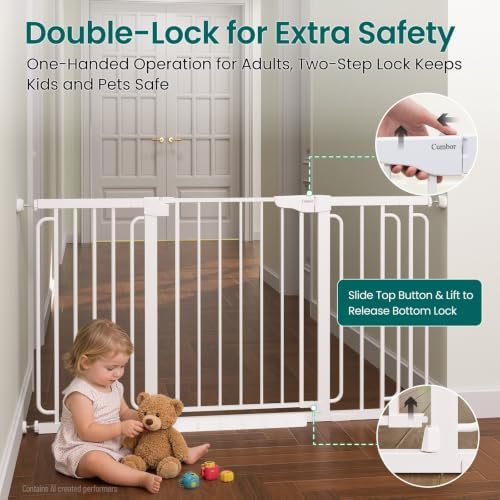 Cumbor 30.4-56.8" Extra Wide Baby Gate, Auto Close Dual Lock Dog Gate White - Image 3
