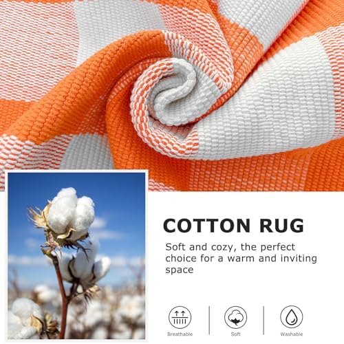 IOHOUZE Fall Buffalo Plaid Outdoor Rug 4x6, Washable, Orange White - Image 6