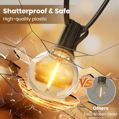 RTTY 60 FT Outdoor String Lights, LED Patio Light 32 LED Waterproof Bulbs - Image 5
