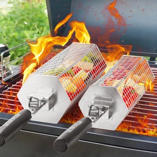 Rolling Grilling Basket, 2 PCS 304 Stainless Steel BBQ Grill Baskets by penobon