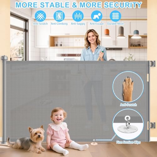EZIGO 71 Inch Retractable Baby Gates, 41 Inch Extra Tall Retractable Gate - Image 3