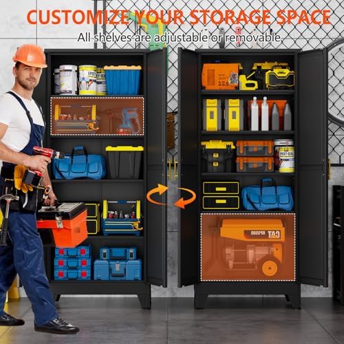 GAIOUS 71''Tall Metal Garage Storage Cabinet,File Cabinet with Door and Adjustable Shelves, Outdoor Steel Tool Cabinet for Home,Office,Warehouse,Garage,Black - Image 4