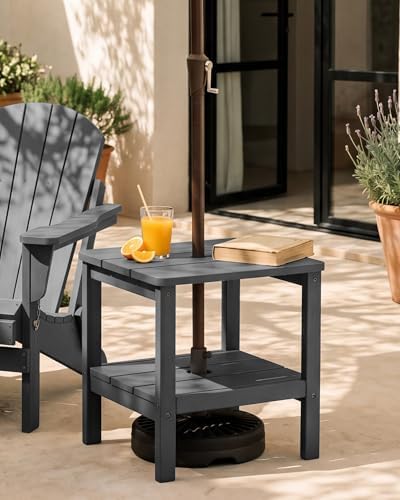 SERWALL Double Layer Adirondack Side Table with Umbrella Hole, HIPS Outdoor Side Table Rectangular End Tables for Patio, Poolside, Garden, Gray - Image 6