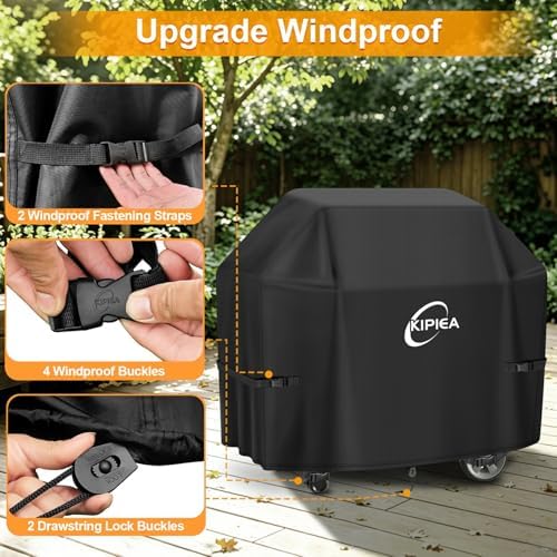 Kipiea 600D Heavy Duty Gas Grill Cover for Weber Genesis 300 Series & New Genesis 300 Grills, 60-Inch Waterproof BBQ Cover with Windproof Buckles, UV Resistant, No Tear, No Fading - Image 6