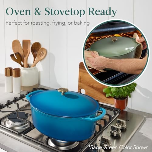Best Choice Products Oval 7.5 Quart Enamel Cast-Iron Dutch Oven, Heavy-Duty Pre-Seasoned for Baking, Cooking w/Side Handles – Blue - Image 4