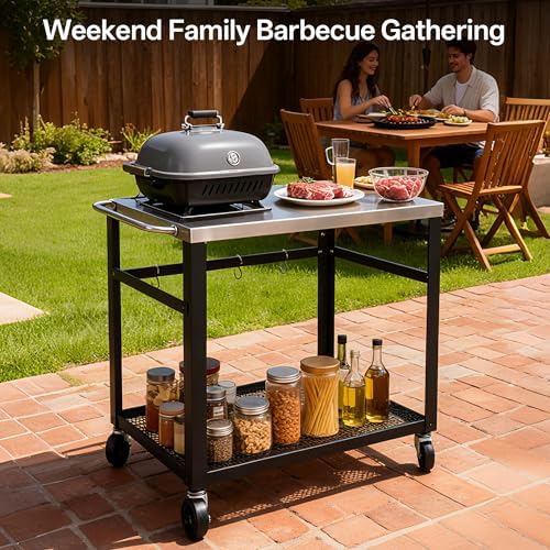 Endark Multi-Functional Stainless Steel Food Prep Cart – A Rolling Kitchen and Dining Table Designed for BBQs, Grills, Patios, and Gardens, Outdoor - Image 2