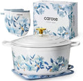 CAROTE 7QT Enameled Cast Iron Dutch Oven Pot with Lid, White & Blue by CAROTE