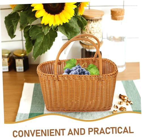 Rattan Woven Storage Basket, Home, Sturdy Beige Plastic Container - Image 4