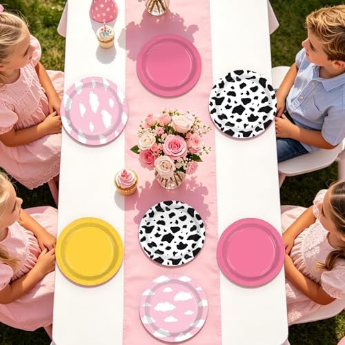 60Pcs Toy Paper Plates 7" Pink Yellow Cow Cloud Heavy Duty Paper Plates - Image 6