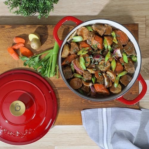 Crock Pot Artisan 6-Quart Round European Enameled Cast Iron Dutch Oven Pot With Lid -Gradient Red - Image 3