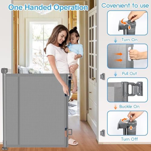 EZIGO 150 Inch Retractable Baby Gates Extra Wide Reinforced Baby Dog Gate - Image 5