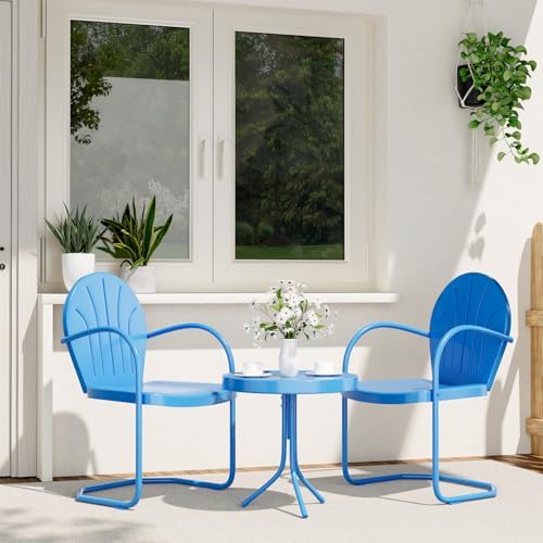 Outdoor 3-Piece Metal Bistro Set, Patio Conversation Set of 2,Blue by RICNOD