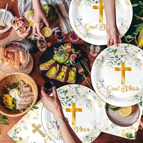 40Pcs God Bless Party Decorations Tableware Supplies 20 Plates and 20 Napkins for God Bless Baptism Party Decoration Serve 20 Guests - Image 5