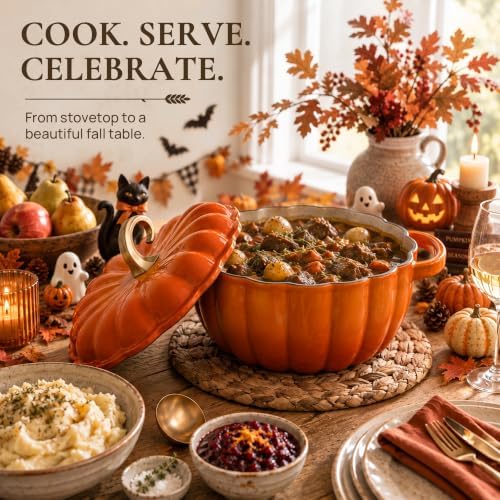 Overmont Pumpkin Enameled Cast Iron Dutch Oven with Lid,4.5 QT,Orange - Image 6