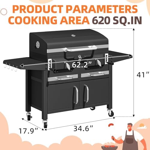 36 In Large Charcoal Grill with Storage Cabinet - Image 2