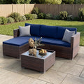 Patio Furniture Set - All-Weather -5 Piece Outdoor Patio Conversation Couch Sets, Modular Wicker Rattan Sectional Sofa for Garden, Patio, Poolside, Backyard, Balcony, Porch,Navy Blue by Unknown