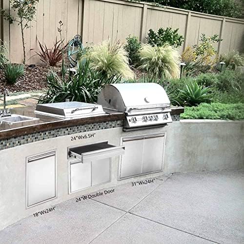 24" W Outdoor Kitchen Drawer Stainless Steel BBQ Single Drawer Flush Mount for Outdoor Kitchen Island(Overall Size:24" W x 6.5"H x 23" D inch) - Image 6