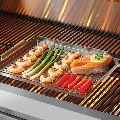 Stainless Steel BBQ Grill Topper Pan Tray for Vegetables, Meats, Skewers & Seafood - Grill Pan for Gas & Charcoal Grills & BBQ - Outdoor Cooking, Grilling, Camping & Tailgating by Mr. Bar-B-Q 06032Y - Image 3