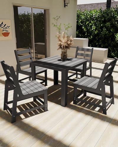 GREENVINES HDPE Outdoor Dining Table w/Umbrella Hole for 4, Gray - Image 4