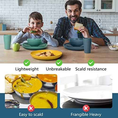 Teivio 16-Piece Kitchen Plastic Wheat Straw Dinnerware Set, Service for 4, Dinner Plates, Dessert Plate, Cereal Bowls, Cups, Unbreakable Plastic Outdoor Camping Dishes, Autumn Multicolor - Image 4