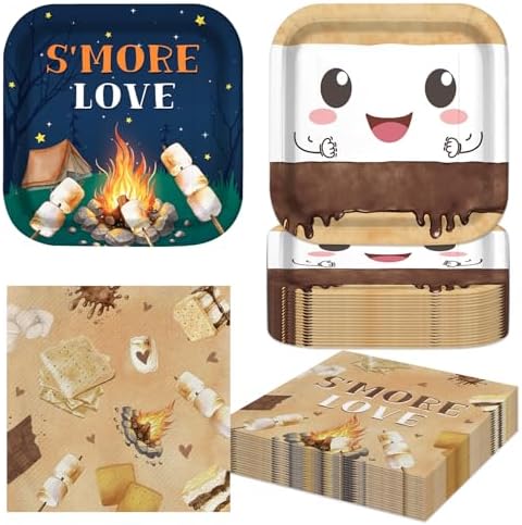 40Pcs S'more Birthday Party Plates and Napkins for 20 Guests Tableware S'mores Camping Supplies for Kids Baby Shower Birthday Party Decorations by HOME