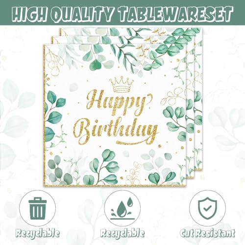 40pcs 18th Eucalyptus Leaf Table Sage Green Party Supplies,include 20 Dessert plate and 20 Napkin,Green Leaf Birthday Plate Napkin Set,Used for Sage Party Decoration - Image 3