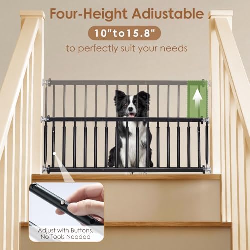 10''-15.8'' Height Adjustable Dog Gate, Extra Wide 18.1"-46" All Metal Short Dog Gate to Step Over, Pressure Mount Small Pet Puppy Gate for Stairs & Doorways(Black) - Image 2