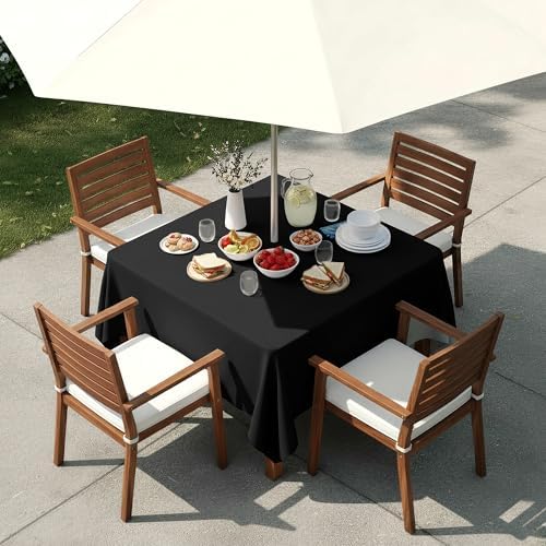 LUSHVIDA Square Outdoor Tablecloth with Umbrella Hole 60x60 Inch Black - Image 2
