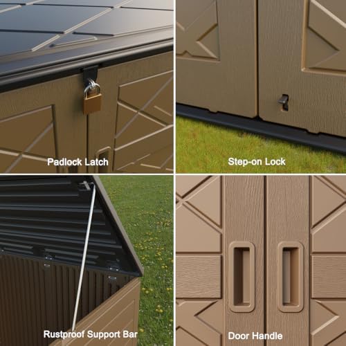 KINYING Larger Outdoor Storage Shed Weather Resistance, Resin Sheds & Outdoor Storage for Garden, Patios, Backyards, 48 Cu.Ft Tool Shed for Garbage Cans, Lawn Mower, Garden Tools,Brown - Image 6