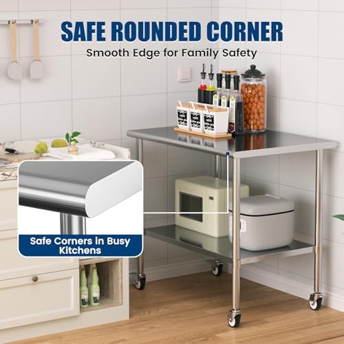 Stainless Steel Work Table with Wheels, 30x48 Inch NSF Kitchen Prep Table with Adjustable Undershelf for Commercial Restaurant, Garage, Outdoor BBQ - Image 5