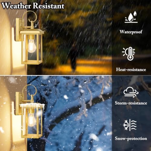 BesLowe 2-Pack Outdoor Wall Light Fixtures, Modern Porch Sconces, Gold - Image 3
