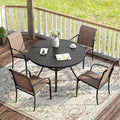 VICLLAX 5 Pieces Patio Dining Set for 4, Outdoor Furniture Set Includes 40.7" Round Patio Table and 4 Patio Stackable Chairs, Black Tabletop and Brown Fabric by HOME