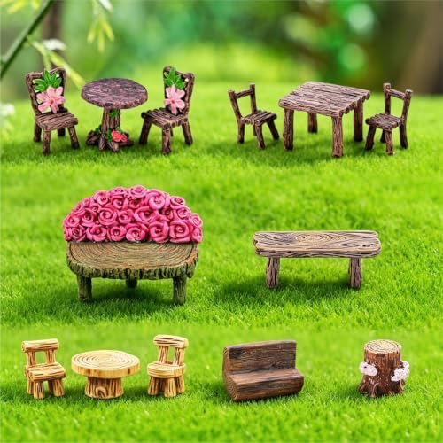 Mini Fairy Garden Accessories Furniture Outdoor Table Bench & Chairs Set - Image 4