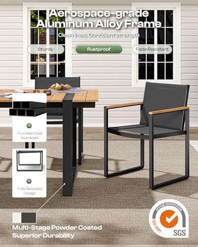 Full Grounded Outdoor Dining Set, Aluminum Patio Table and Chairs - Image 4