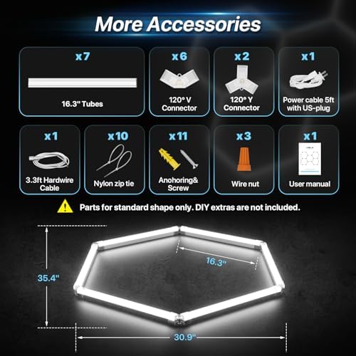 HYPERLITE Gen II Hexagon Garage Lights: 42W 4200LM 1 Grids DIY Hexagon Led Light, 6500K Ultra Bright Honeycomb Hex Lights, Easy Install, Durable Design for Garage, Shop, Basement, Barber, Homegym - Image 6