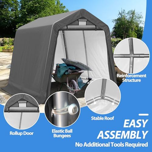 8x8Ft Ourdoor Storage Shed Shelter,Portable Shed Garage with Roll-up Zipper Door &Vent Window, Heavy Duty Storage Tent Carport for Bike,Motorcycle - Image 3