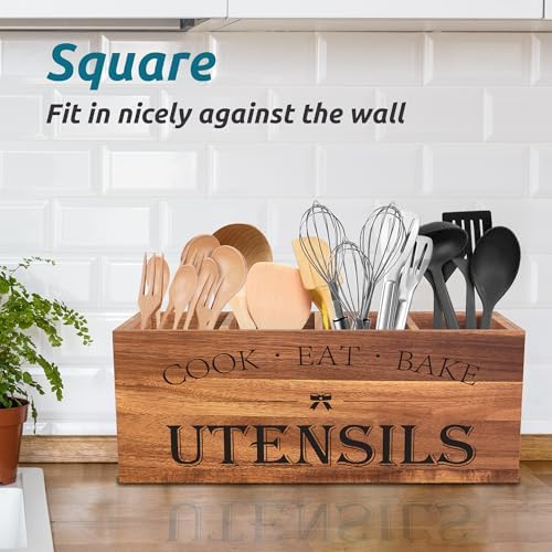 Suli Extra Large Utensil Holder Countertop for Kitchen Counter,Acacia Wood - Image 5