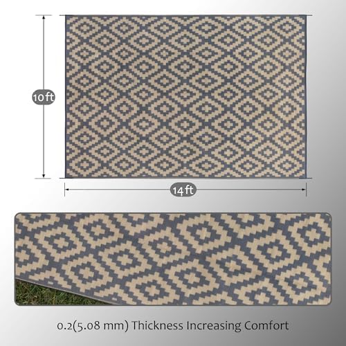 SAND MINE Reversible Mats, Plastic Straw Rug, Modern Area Rug, Large Floor Mat and Rug for Outdoors, RV, Patio, Backyard, Deck, Picnic, Beach, Trailer, Camping (10' x 14', Grey Tan Lattice) - Image 2